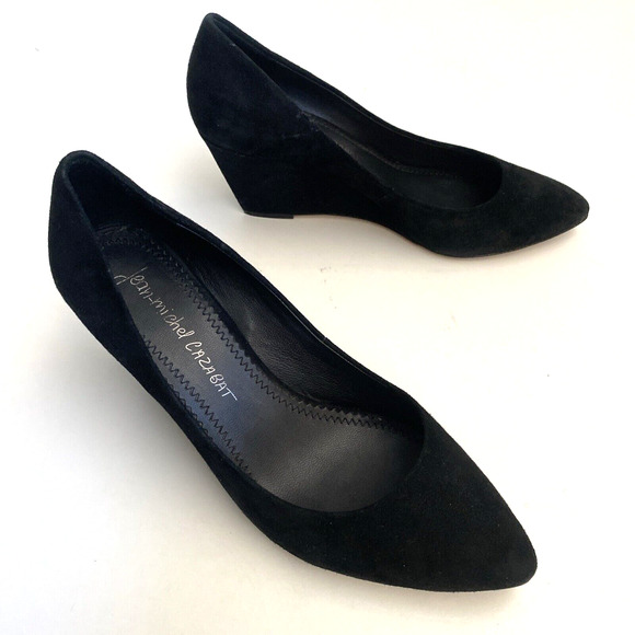 Jean-Michel Cazabat Penny Suede Wedge Heel Pump Point Toe Black 38 - Picture 3 of 7